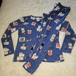 Munki Munki Costco Print Long-sleeved Two-Piece Pajama Set Blue Size Medium